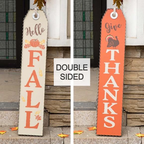 Glitzhome Glitzhome 35.5"H Fall And Thanksgiving Double Sided Wooden Tag Porch Sign