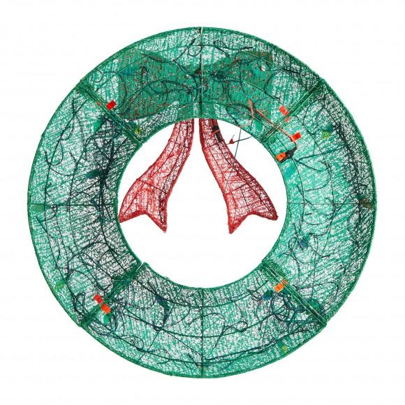 Glitzhome Glitzhome 35.5"H Lighted Christmas 3D Mesh Wreath With Colorful Bulbs And 130 Green LED Lights (KD)