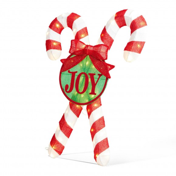 glitzhome Glitzhome 35.5"H Lighted Christmas Candy Cane Outdoor Décor with 60 Warm White LED Lights (KD)
