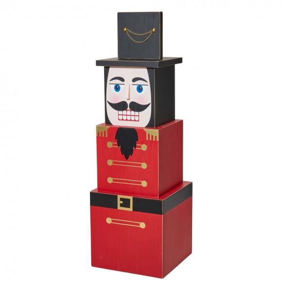 glitzhome Glitzhome 35.50"H Wooden Stacked Block Nutcracker Porch Decor