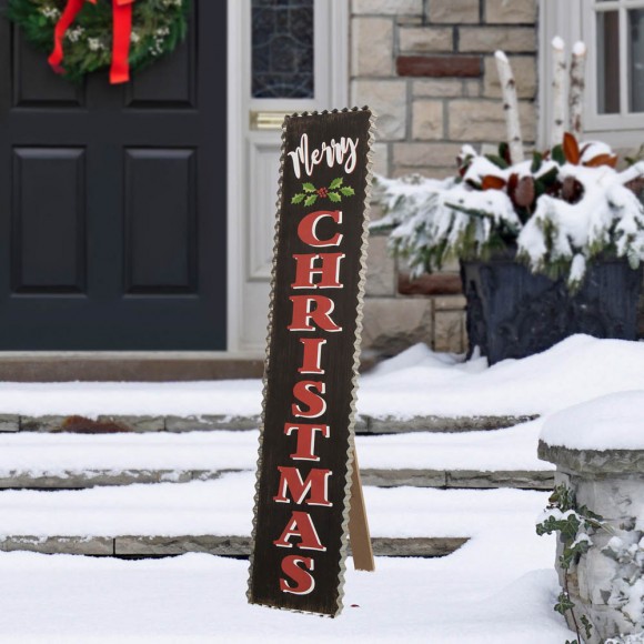Glitzhome Glitzhome 35.63"H Wooden Black Merry Christmas Porch Sign