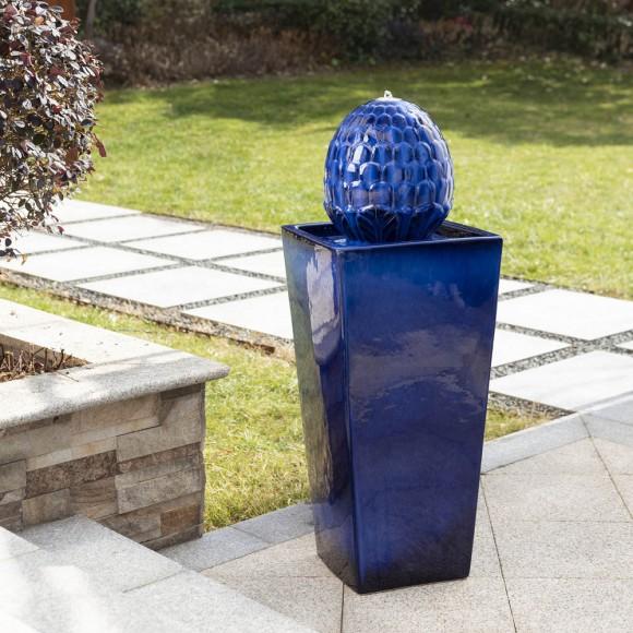 Glitzhome Glitzhome 35.75"H Oversized Cobalt Blue Artichoke Pedestal Ceramic Fountain With Pump And LED Light