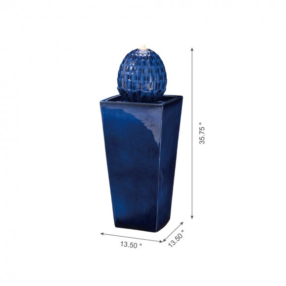 Glitzhome Glitzhome 35.75"H Oversized Cobalt Blue Artichoke Pedestal Ceramic Fountain With Pump And LED Light