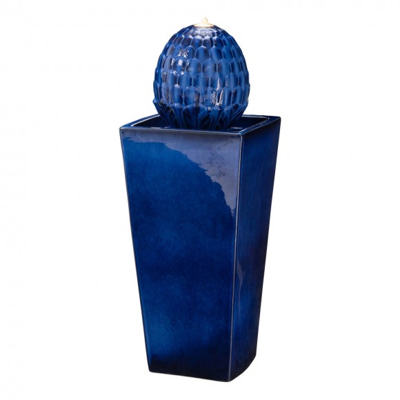 glitzhome Glitzhome 35.75"H Oversized Cobalt Blue Artichoke Pedestal Ceramic Fountain with Pump and LED Light