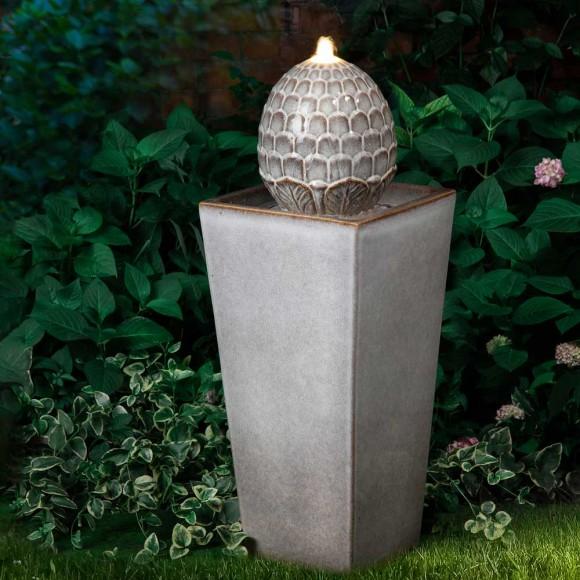 Glitzhome Glitzhome 35.75"H Oversized Sand Beige Artichoke Pedestal Ceramic Fountain With Pump And LED Light