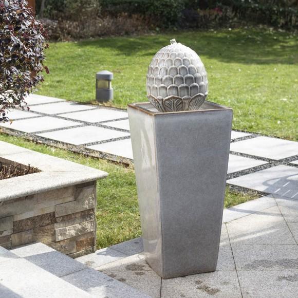 Glitzhome Glitzhome 35.75"H Oversized Sand Beige Artichoke Pedestal Ceramic Fountain With Pump And LED Light