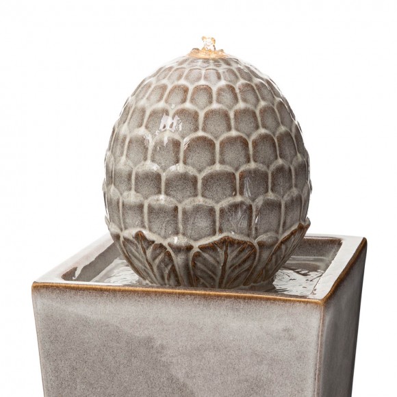 Glitzhome Glitzhome 35.75"H Oversized Sand Beige Artichoke Pedestal Ceramic Fountain With Pump And LED Light