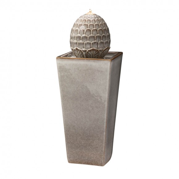 glitzhome Glitzhome 35.75"H Oversized Sand Beige Artichoke Pedestal Ceramic Fountain with Pump and LED Light