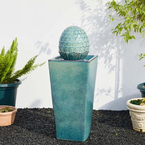 Glitzhome Glitzhome 35.75"H Oversized Turquoise Artichoke Pedestal Ceramic Fountain With Pump And LED Light