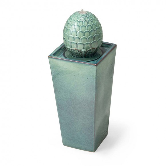 Glitzhome Glitzhome 35.75"H Oversized Turquoise Artichoke Pedestal Ceramic Fountain With Pump And LED Light