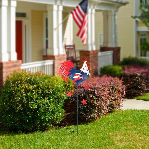 Glitzhome Glitzhome 35.75"H Patriotic Americana Metal Rooster Yard Stake (KD)