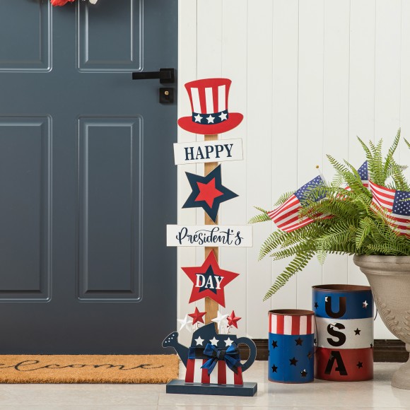 Glitzhome Glitzhome 35.75"H Patriotic Americana Wooden Top Hat Porch Sign (KD)