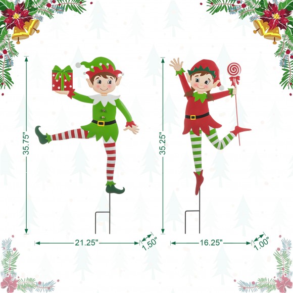 Glitzhome Glitzhome 35.75"H Set Of 2 Christmas Metal Dancing Elf Yard Stake Or Wall Decor(KD Two Function)