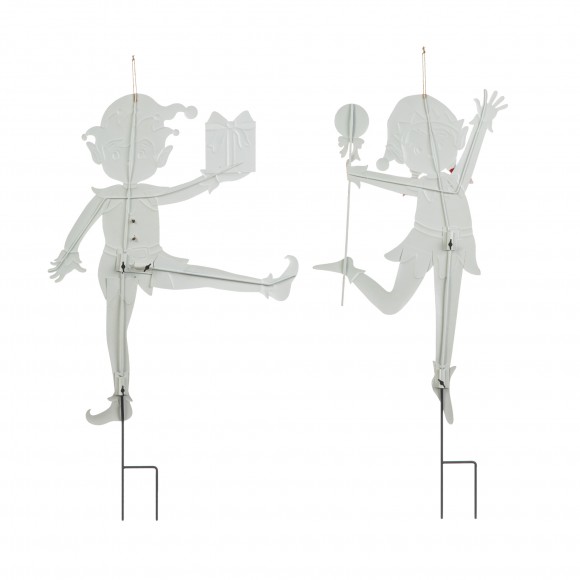 Glitzhome Glitzhome 35.75"H Set Of 2 Christmas Metal Dancing Elf Yard Stake Or Wall Decor(KD Two Function)