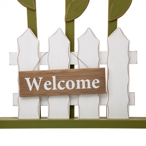 Glitzhome Glitzhome 35.75"H Wooden Trio Flowers And Fence Welcome Porch Décor