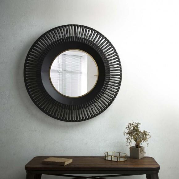 Glitzhome Glitzhome 35"D Vintage Industrial Metal Round Wall Mirror Decor