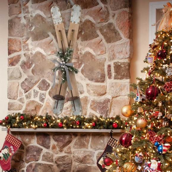 Glitzhome Glitzhome 35"H Christmas Wooden/Galvanized Ski Décor