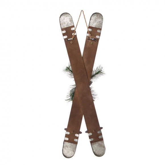 Glitzhome Glitzhome 35"H Christmas Wooden/Galvanized Ski Décor