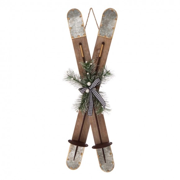 glitzhome Glitzhome 35"H Christmas Wooden/Galvanized Ski Décor