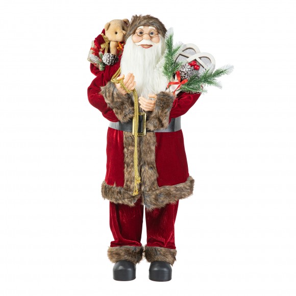 Glitzhome Glitzhome 35"H Oversized Faux Fur Christmas Traditional Santa Figurine
