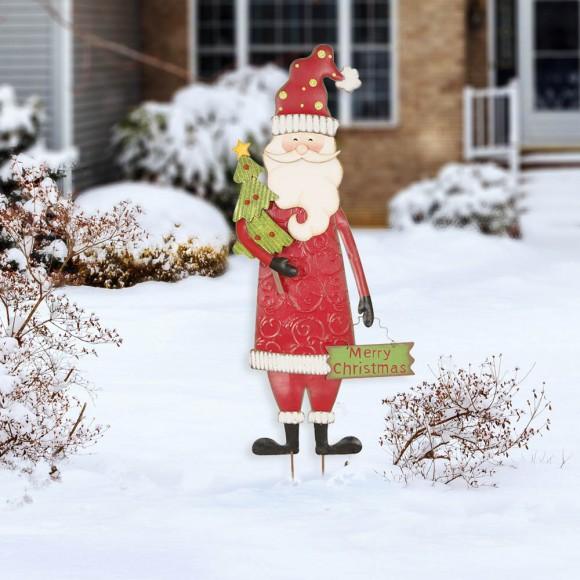 Glitzhome Glitzhome 36.02"H Metal Santa Yard Stake Or Standing Décor Or Wall Décor (Three Function)