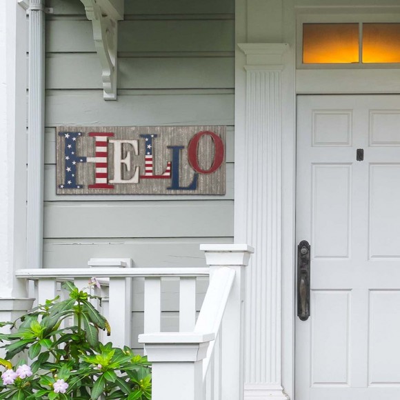 Glitzhome Glitzhome 36.10"L Metal/Wooden Patriotic HELLO Wall Décor