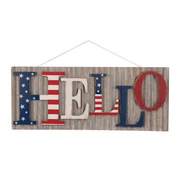 glitzhome Glitzhome 36.10"L Metal/Wooden Patriotic HELLO Wall Décor