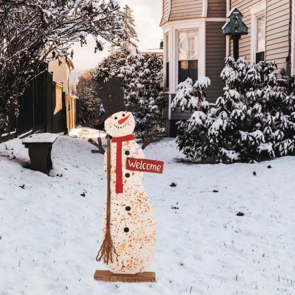 Glitzhome Glitzhome 36.22”H Rusty Metal Snowman Standing Porch Sign