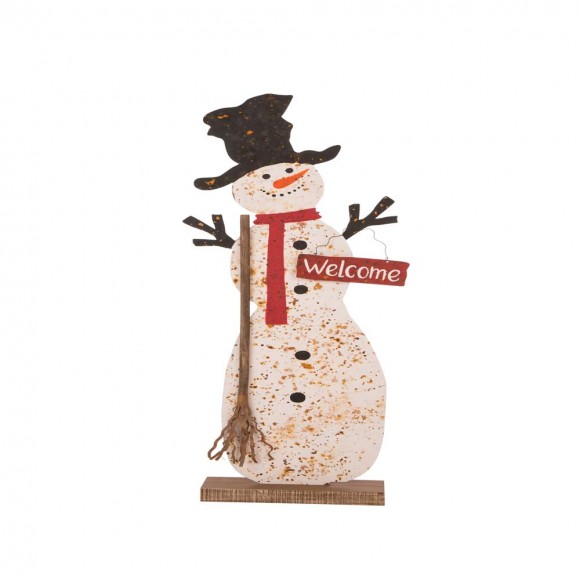 glitzhome Glitzhome 36.22”H Rusty Metal Snowman Standing Porch Sign