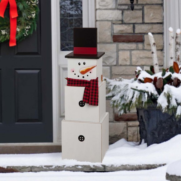 Glitzhome Glitzhome 36.22"H Wooden Snowman Double-edage Box Porch Decor ( Christmas & Fall）