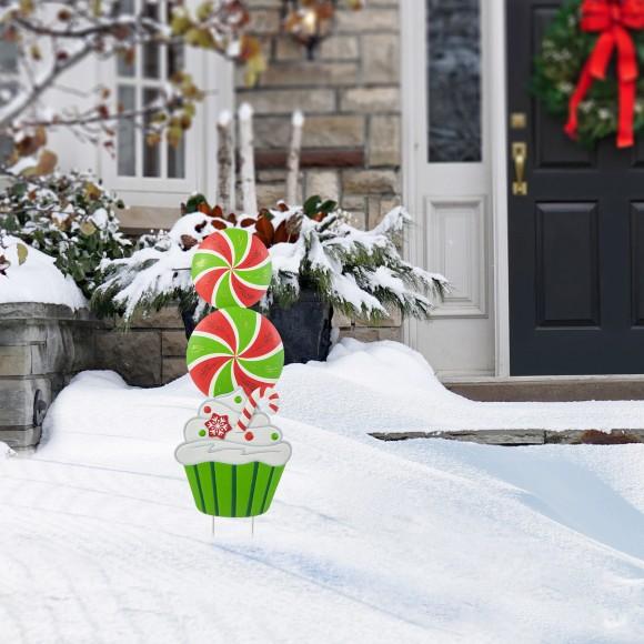 Glitzhome Glitzhome 36.25"H Christmas Metal Peppermint And Cupcake Yard Stake (KD)
