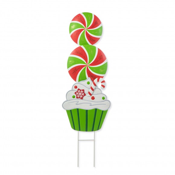 glitzhome Glitzhome 36.25"H Christmas Metal Peppermint and Cupcake Yard Stake (KD)
