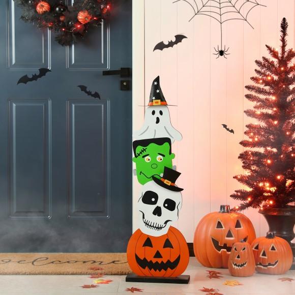 Glitzhome Glitzhome 36.25"H Halloween Wooden Stacked Ghost & Frankenstein & Skull & Pumpkin Porch Decor(KD)