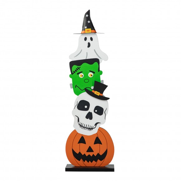 Glitzhome Glitzhome 36.25"H Halloween Wooden Stacked Ghost & Frankenstein & Skull & Pumpkin Porch Decor(KD)