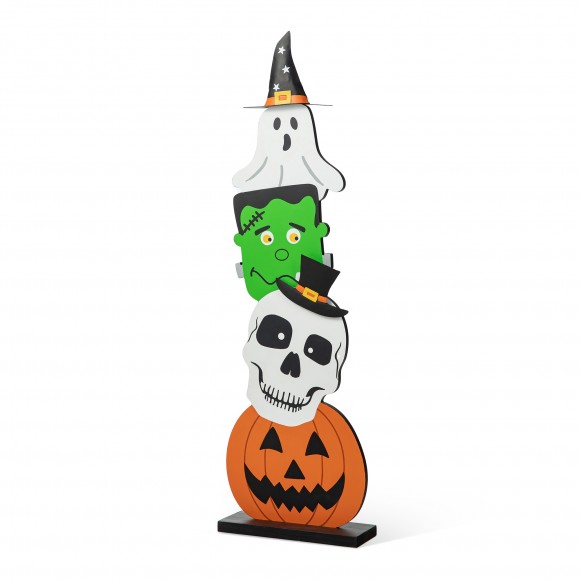 glitzhome Glitzhome 36.25"H Halloween Wooden Stacked Ghost & Frankenstein & Skull & Pumpkin Porch Decor(KD)