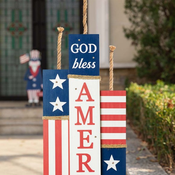 Glitzhome Glitzhome 36.25"H Lighted Wooden Patriotic Firecracker Porch Decor