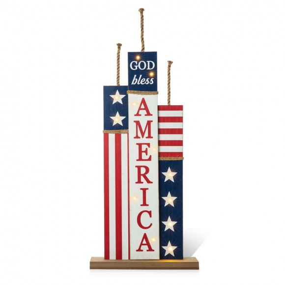 glitzhome Glitzhome 36.25"H Lighted Wooden Patriotic Firecracker Porch Decor