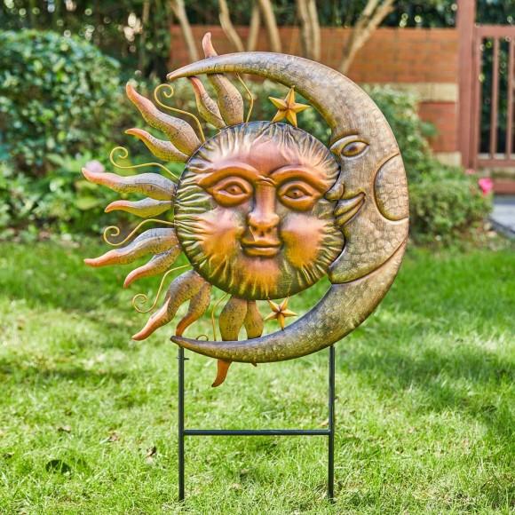 Glitzhome Glitzhome 36.25"H Metal Sun And Moon Yardstake Or Wall Décor (Two Functions)