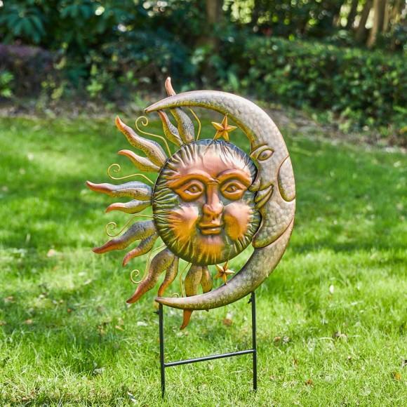Glitzhome Glitzhome 36.25"H Metal Sun And Moon Yardstake Or Wall Décor (Two Functions)