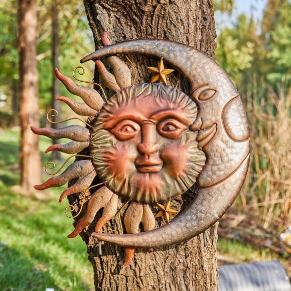 Glitzhome Glitzhome 36.25"H Metal Sun And Moon Yardstake Or Wall Décor (Two Functions)