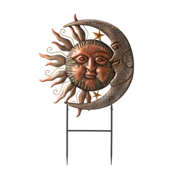 glitzhome Glitzhome 36.25"H Metal Sun and Moon Yardstake or Wall Décor (Two Functions)