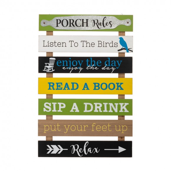 glitzhome Glitzhome 36.25"H Oversized Rustic Wooden Slats Porch Rules Sign Wall Sign
