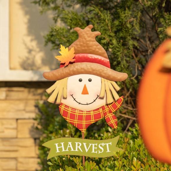 Glitzhome Glitzhome 36.25"H Set Of 2 Fall Metal Scarecrow &Pumpkin Yard Stake