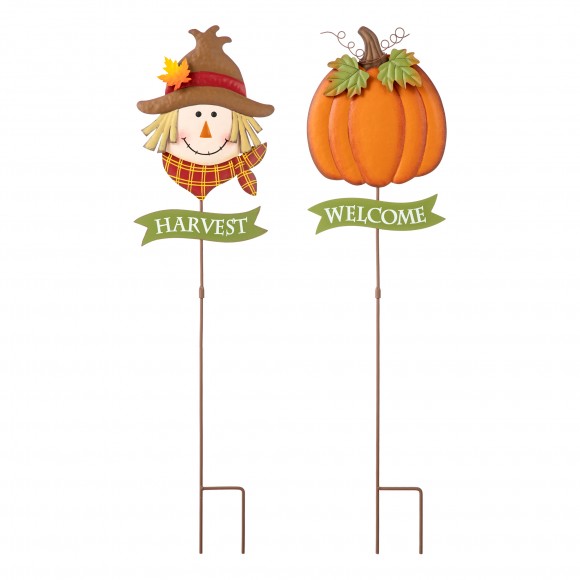 glitzhome Glitzhome 36.25"H Set of 2 Fall Metal Scarecrow &Pumpkin Yard Stake