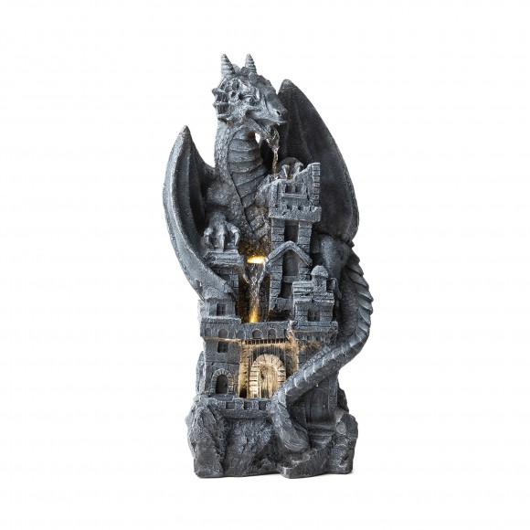 glitzhome Glitzhome 36.5"H Mystical Gothic Dragon Perched Atop The Castle Sculptural 4-Tier Polyresin Outdoor Floor Fountain with Pump and LED Light (KD)