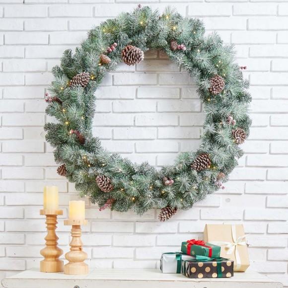 Glitzhome Glitzhome 36"D Oversized Pre-Lit Glittered Pine Cone Christmas Wreath With 50 Warm White Lights