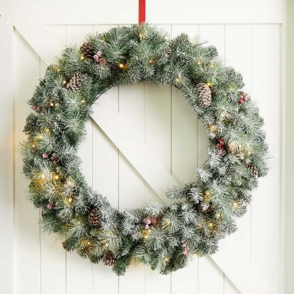 Glitzhome Glitzhome 36"D Oversized Pre-Lit Glittered Pine Cone Christmas Wreath With 50 Warm White Lights