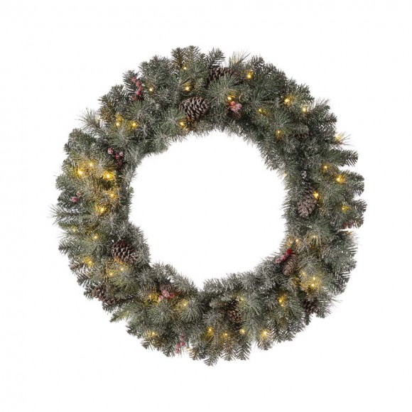 glitzhome Glitzhome 36"D Oversized Pre-Lit Glittered Pine Cone Christmas Wreath with 50 Warm White Lights