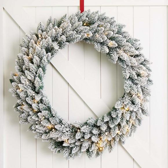 Glitzhome Glitzhome 36"D Oversized Pre-Lit Snow Flocked Christmas Wreath With 60 Warm White Lights