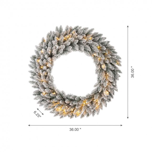 Glitzhome Glitzhome 36"D Oversized Pre-Lit Snow Flocked Christmas Wreath With 60 Warm White Lights